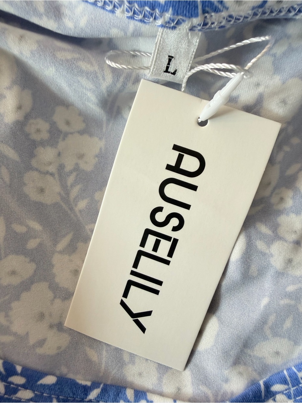 NWT Auselily Blue Floral Short Sleeve Midi Dress Pleated Skirt Pockets, Large - Picture 8 of 11